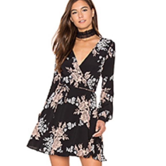 wrap floral long sleeve dresses